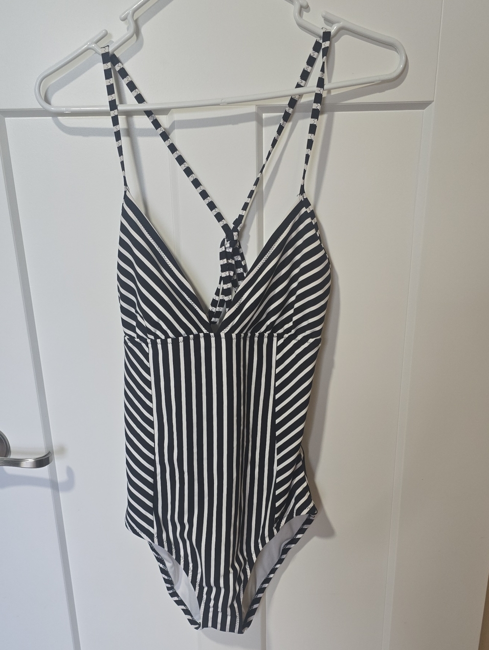 Lands' End Black & White Striped One-Piece Swimsuit